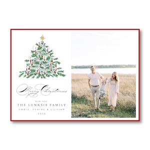 Printable Christmas Photo Card, Holiday Photo Card, Watercolor Christmas Card, Digital Christmas Card Template | PRINTING UPGRADE AVAILABLE