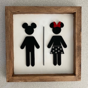 Mickey and Minnie inspired bathroom sign