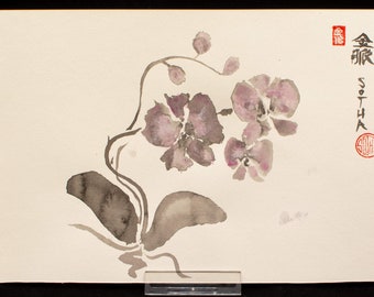 Original Sumi-e Ink Painting "Little Orchid"