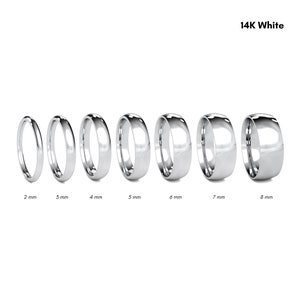 14K White Solid Gold Dome Wedding Band - White Gold Polished Wedding Band - Women&#39;s Men&#39;s Gold Wedding Band - Comfort Inside Band