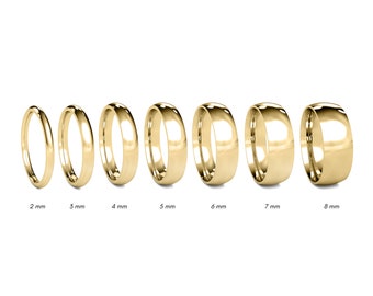 14k gult guld vigselring med låg kupol – Comfort Fit-ring