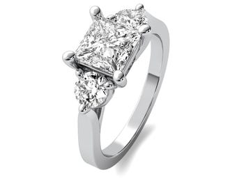 1,5ct Princess 0,5ct Sides Round Lab-Grown Diamond 14k-18k Gold Engagement Ring & Round Side Stones | White, Yellow, Rose | IGI Certified