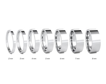 18K White Gold Flat Wedding Band - Women's Men's Gold Wedding Band - Classic Gold Ring - Comfort Inside Band - Engraving Ring
