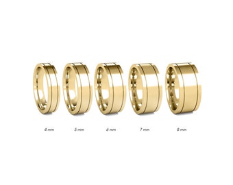 14k Yellow Gold Flat Line Wedding Band - Women's Men's Gold Wedding Band - Classic Gold Ring - Comfort Inside Band - Engraving Ring