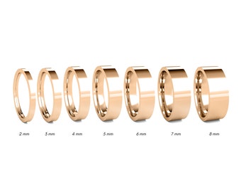 14k Pink Gold Flat Wedding Band - Women's Men's Gold Wedding Band - Traditional Gold Ring - Comfort Inside Band - Engraving Ring