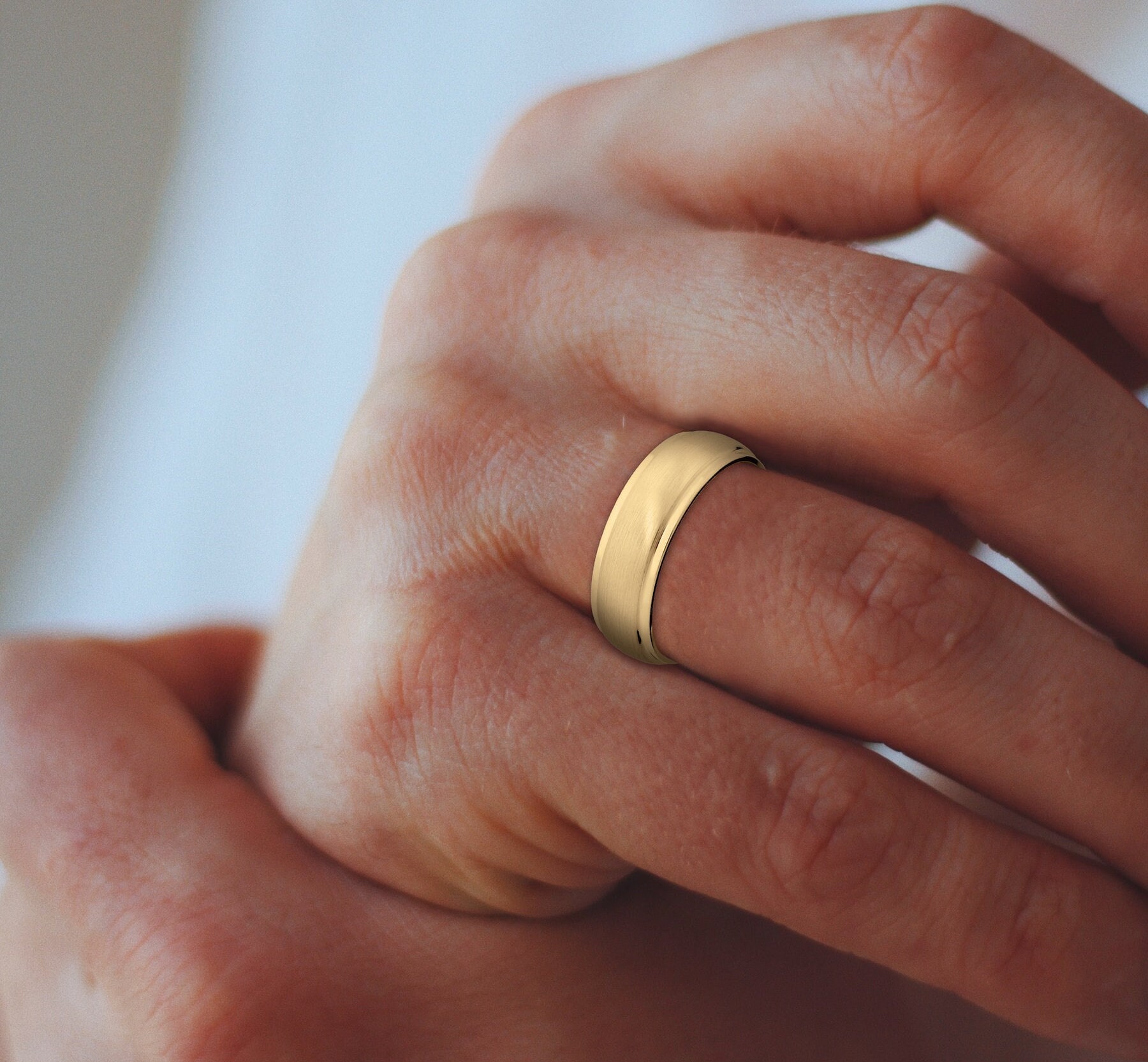 18k Solid Yellow Gold Dome Step Wedding Band for Men and Women