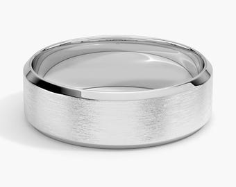 Matte Platinum Wedding Band, Slim Edge Comfort Fit Ring (6.5mm)