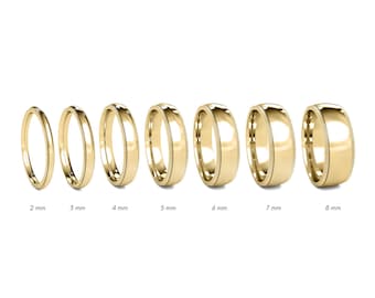 14k Gelbgold Low Dome Milgrain Ehering - Damen Herren Gold Ehering - Klassischer Goldring - Komfort Innenband - Gravurring