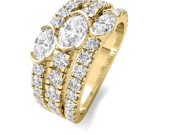 2,24 ct Lab-Grown Diamond 14k-18k Gold Wedding Ring & Round Side Stones | White, Yellow, Rose | IGI Certified