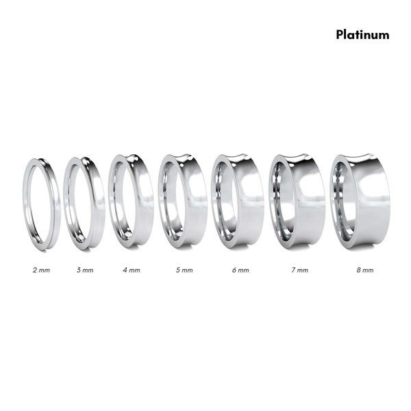 Platinum Concave Wedding Band / 2mm - 8mm Platinum Wedding Ring / Concave Comfort Fit Wedding Band / Men and Women's ring / Free Engraving