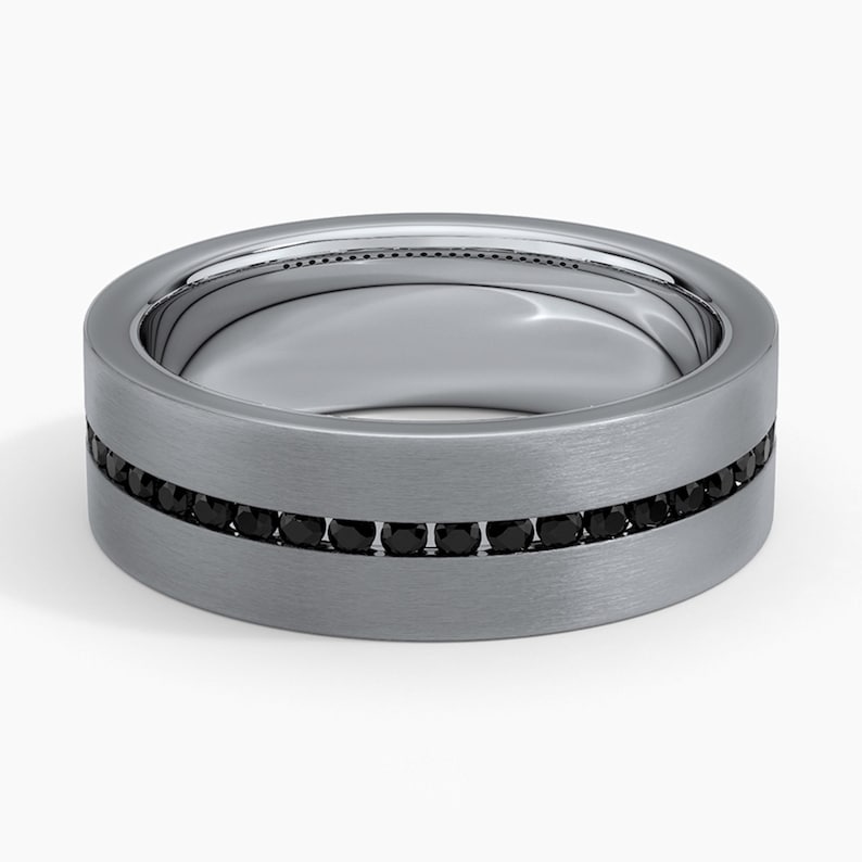 Black Diamond 6 mm Wedding Ring – Platinum Band, Solid Platinum, Bold Matte Finish, Comfort Fit Unisex Ring