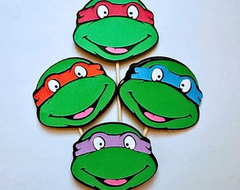 Ninja Turtle Cupcake Toppers – TMNT Birthday Party Decorations – Personalized Set – Handmade Kids Party Decor