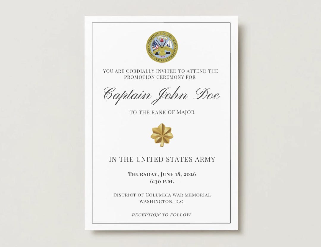 Army Major Promotion Ceremony Invitation | Military Promotion Invite ...