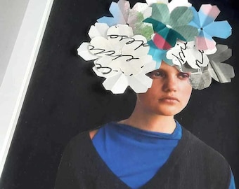 Collage art analogique portrait pop origami