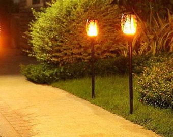 LED Solar Power Torch Light Flickering Flame Garden Waterproof Lamp
