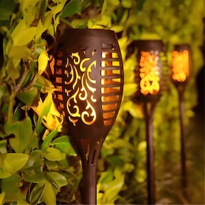 LED Solar Power Torch Light Flickering Flame Garden Waterproof Lamp