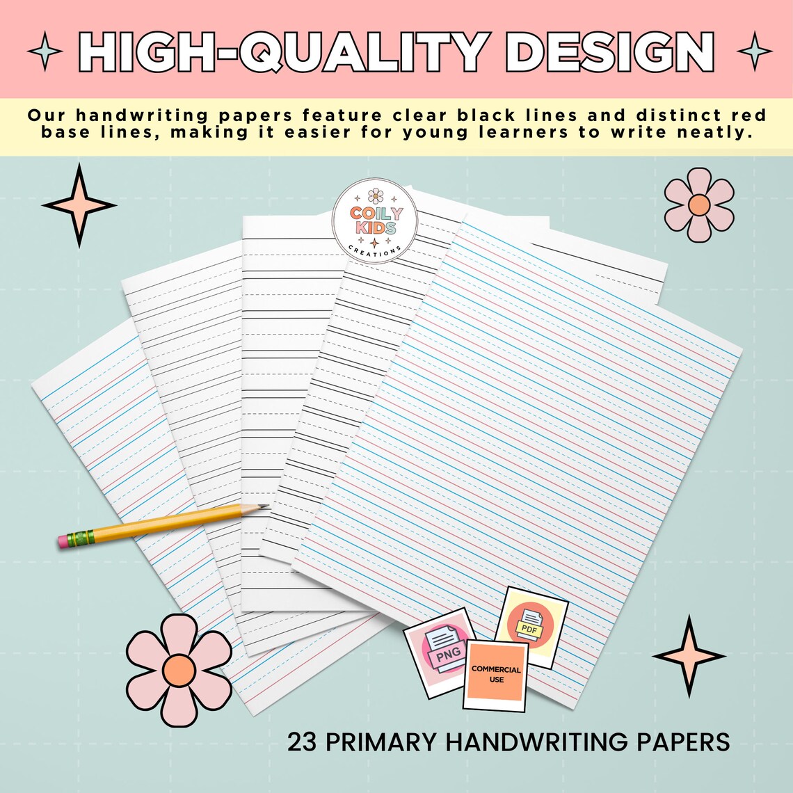 Printable Primary Handwriting Paper Bundle, 23 Digital Sheets for Kids ...