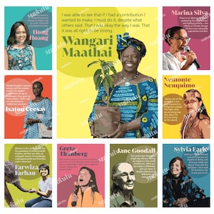 Cartes postales écologiques pour femmes inspirantes, femmes influentes, cartes postales sur le développement durable, coffret cadeau de 9 cartes, cadeau du mois de la femme, décoration d'intérieur écologique