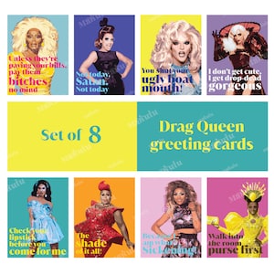 Conjunto de 8 cartões de felicitações Drag Queen