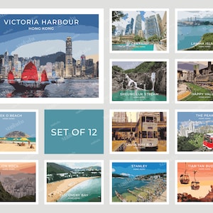 Ich liebe Hongkong | Hong Kong Postkarten Szenen aus Hong Kong Big Buddha, Victoria Hafen und mehr
