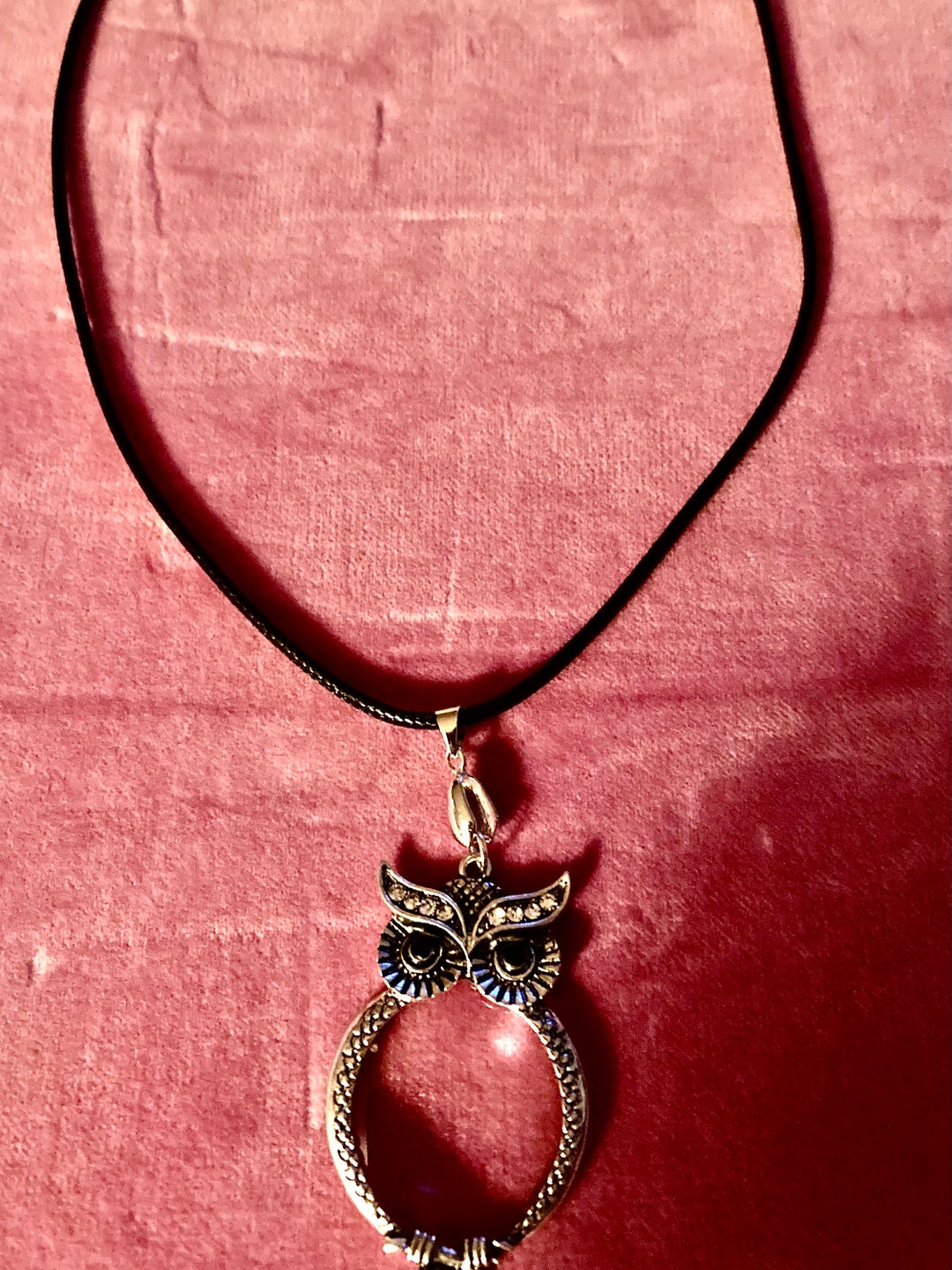 Owl With a Clear Belly Necklace Etsy