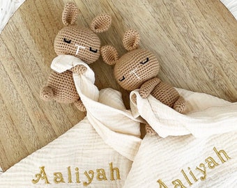 Doudou lange flat comforter personalized baby name double cotton gauze personalized rabbit comforter handmade plush personalization
