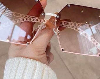 Occhiali da sole quadrati sfumati oversize, eleganti occhiali da sole rosa verde acqua da donna, stile Y2K