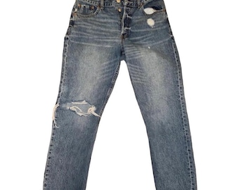 Aeropostale Womens  Distressed Denim Jeans Size 10 Blue Button Fly Casual Denim Pants