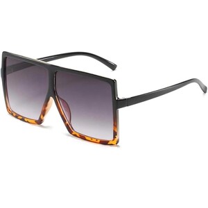 Black Leopard Square Oversized Sunglasses - Flat Top Fashion Shades, UV400 Protection, Lightweight Unisex Frames