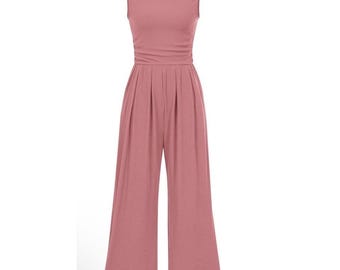 Tuta senza maniche rosa cipria – Elegante completo intero da donna, moda primavera estate