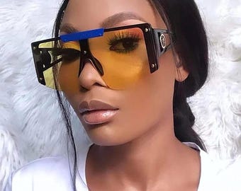 Oversized Square Shield Sunglasses: Frameless One-Piece Lens, Y2K Fashion Eyewear