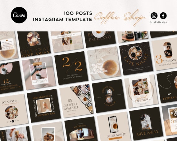 Coffee Shop, Coffee business, Cafe Instagram Template: 100+ Editable Canva Posts