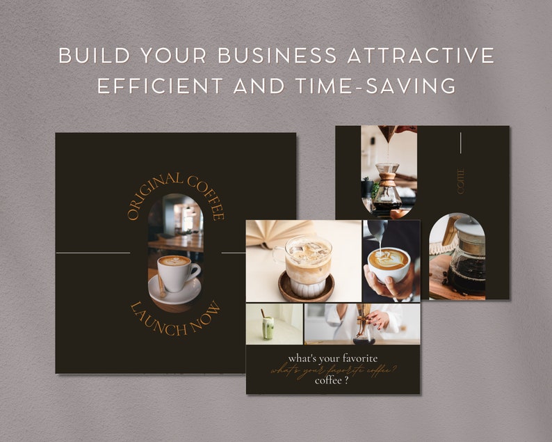 May include: A collage of images featuring coffee drinks, including a latte, iced coffee, and a pour-over coffee maker. The text "ORIGINAL COFFEE" is in a circle with a brown background and the text "LAUNCH NOW" is below the circle. The text "what's your favorite coffee?" is at the bottom of the collage.