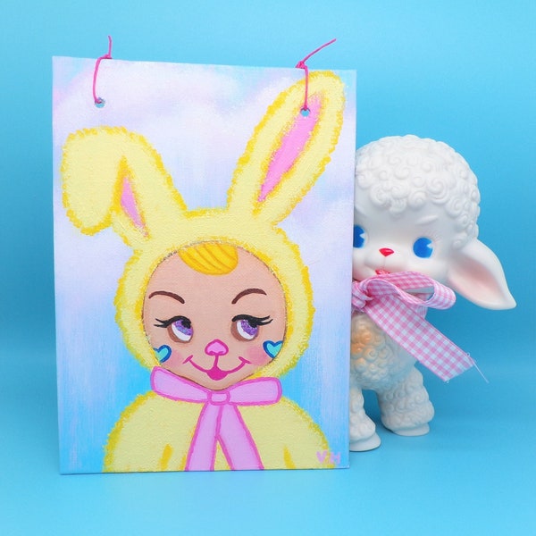 Mini painting pop surrealism yellow bunny