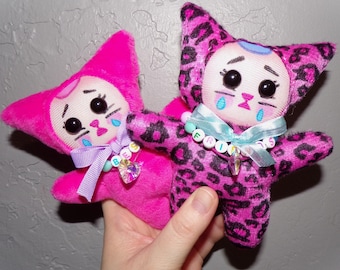 Handmade plush dolls cat best friends art doll