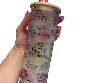 Mom Daily -25 oz Glass Tumbler with Bamboo Lid