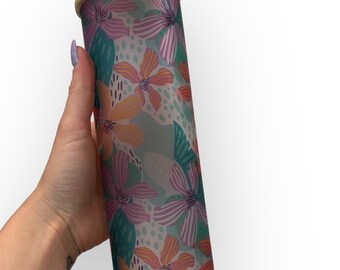 Tropical Floral -25 oz Glass Tumbler with Bamboo Lid