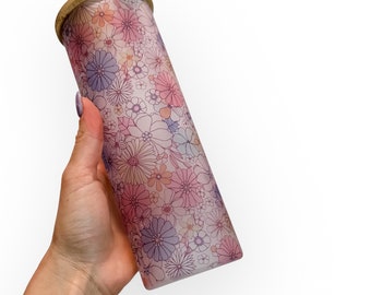 Groovy Floral -25 oz Glass Tumbler with Bamboo Lid