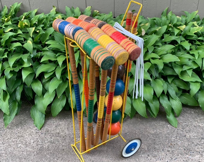 Vintage Croquet Set With Wheeled Cart Etsy