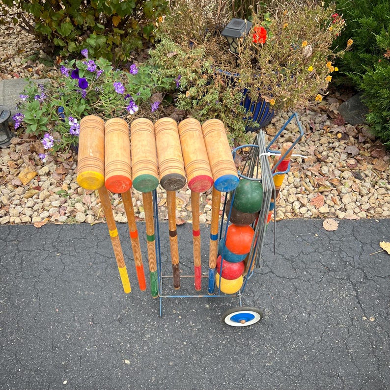 Vintage Croquet Set 6 Player With Metal Rolling Cart - Etsy