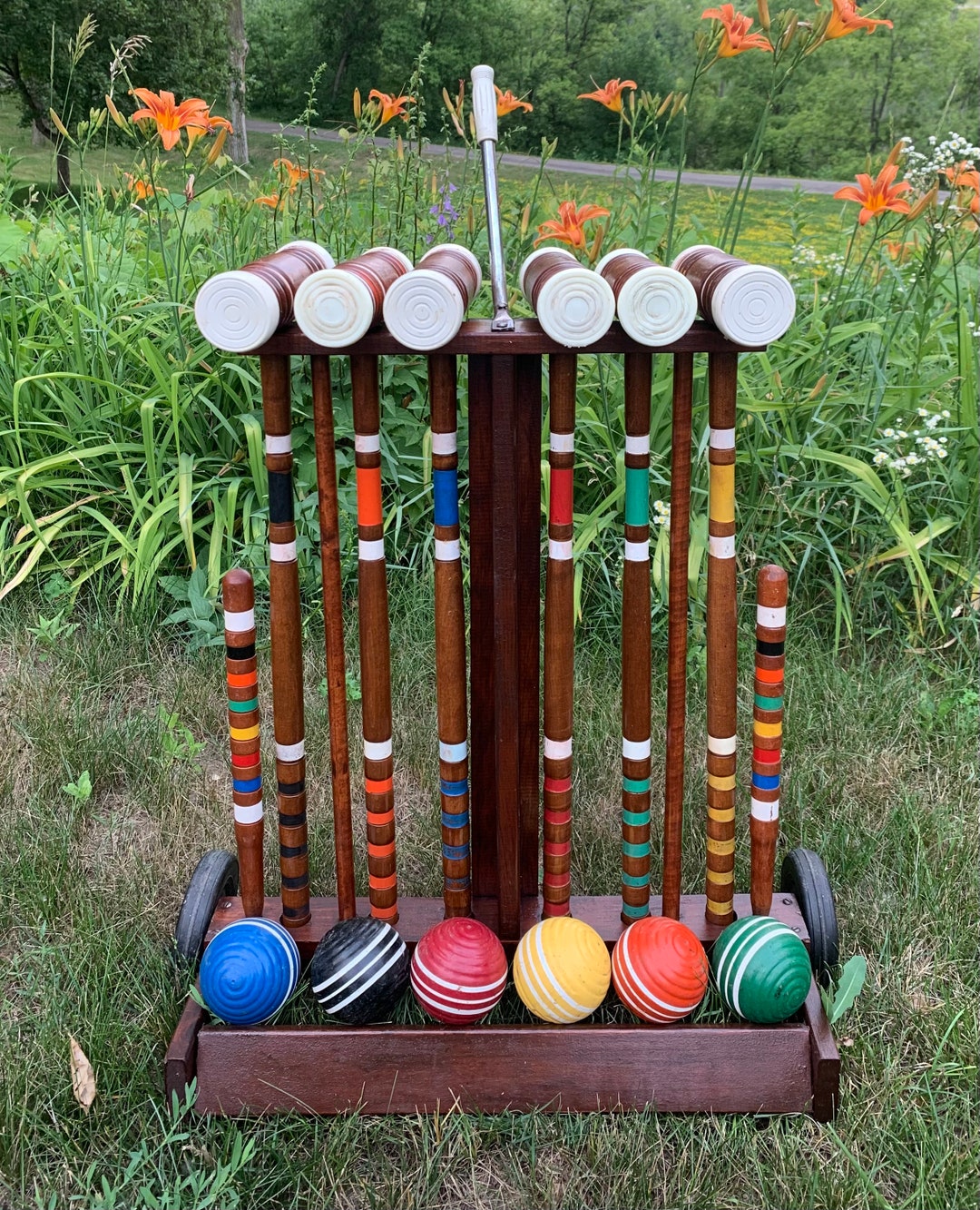Vintage Croquet Set With Wheeled Cart 6 Player Complete Etsy