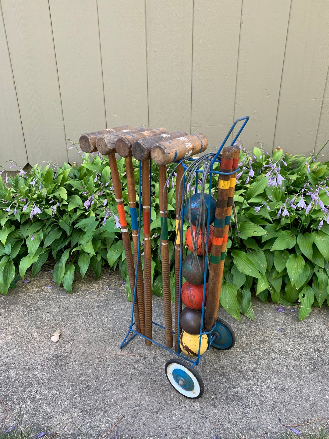 Vintage Croquet Set With Wheeled Cart Etsy