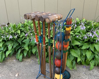 Vintage Croquet Set with Wheeled Cart