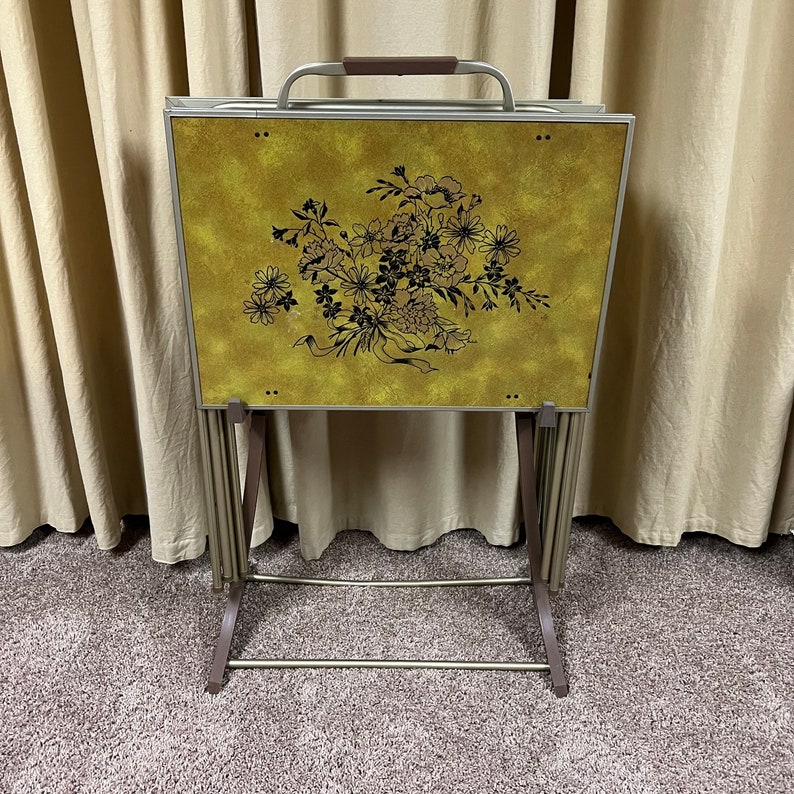 Vintage TV Trays With Stand Mid Century Modern Etsy