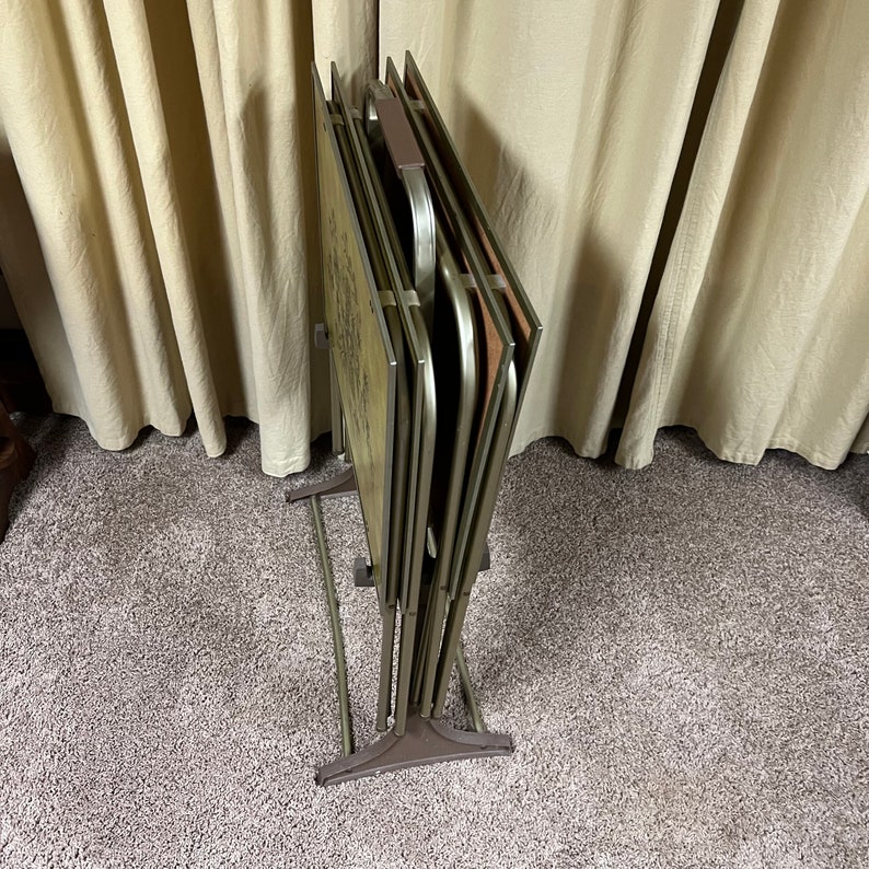 Vintage TV Trays With Stand Mid Century Modern Etsy