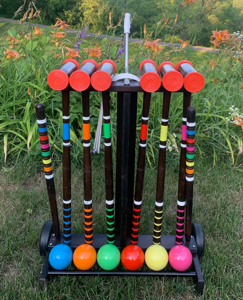 Vintage Croquet Set With Wheeled Cart Skowhegan Never Used Etsy