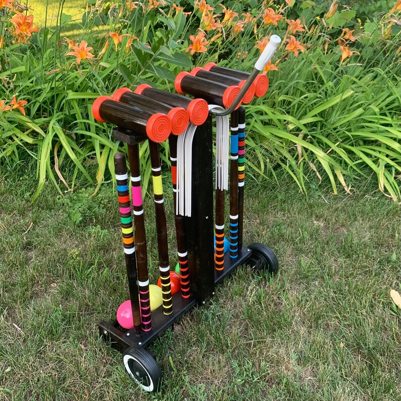 Vintage Croquet Set With Wheeled Cart Skowhegan Never Used Etsy