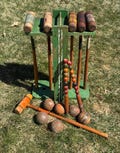 Vintage Wood Croquet Set with Stand 6 Player
