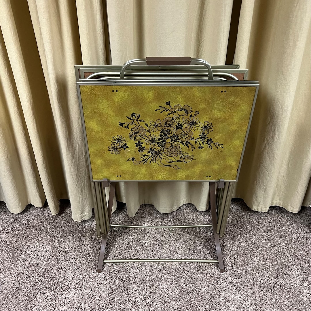 Vintage TV Trays With Stand Mid Century Modern Etsy