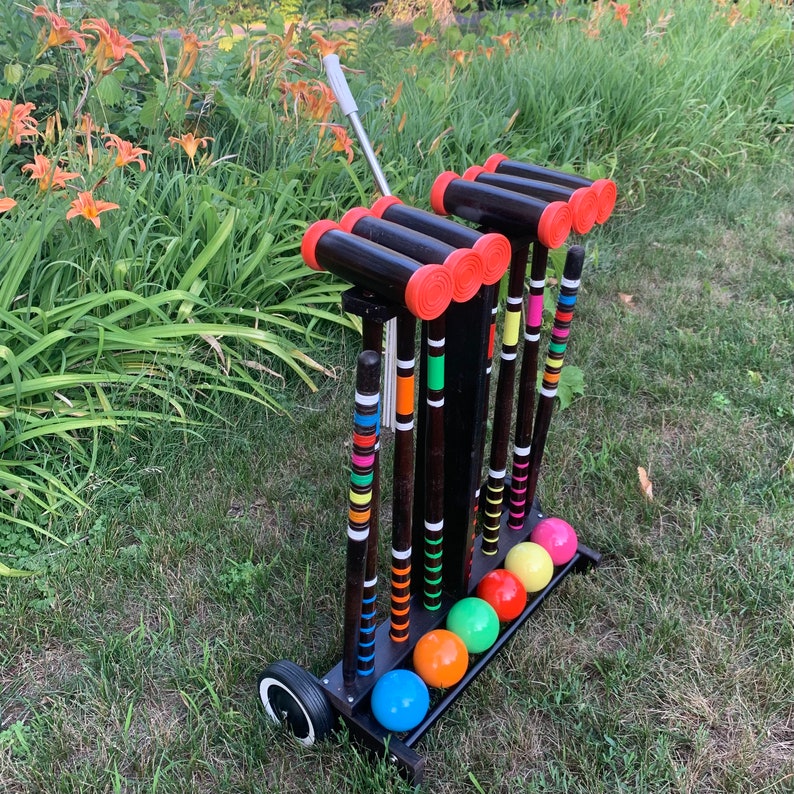 Vintage Croquet Set With Wheeled Cart Skowhegan Never Used Etsy